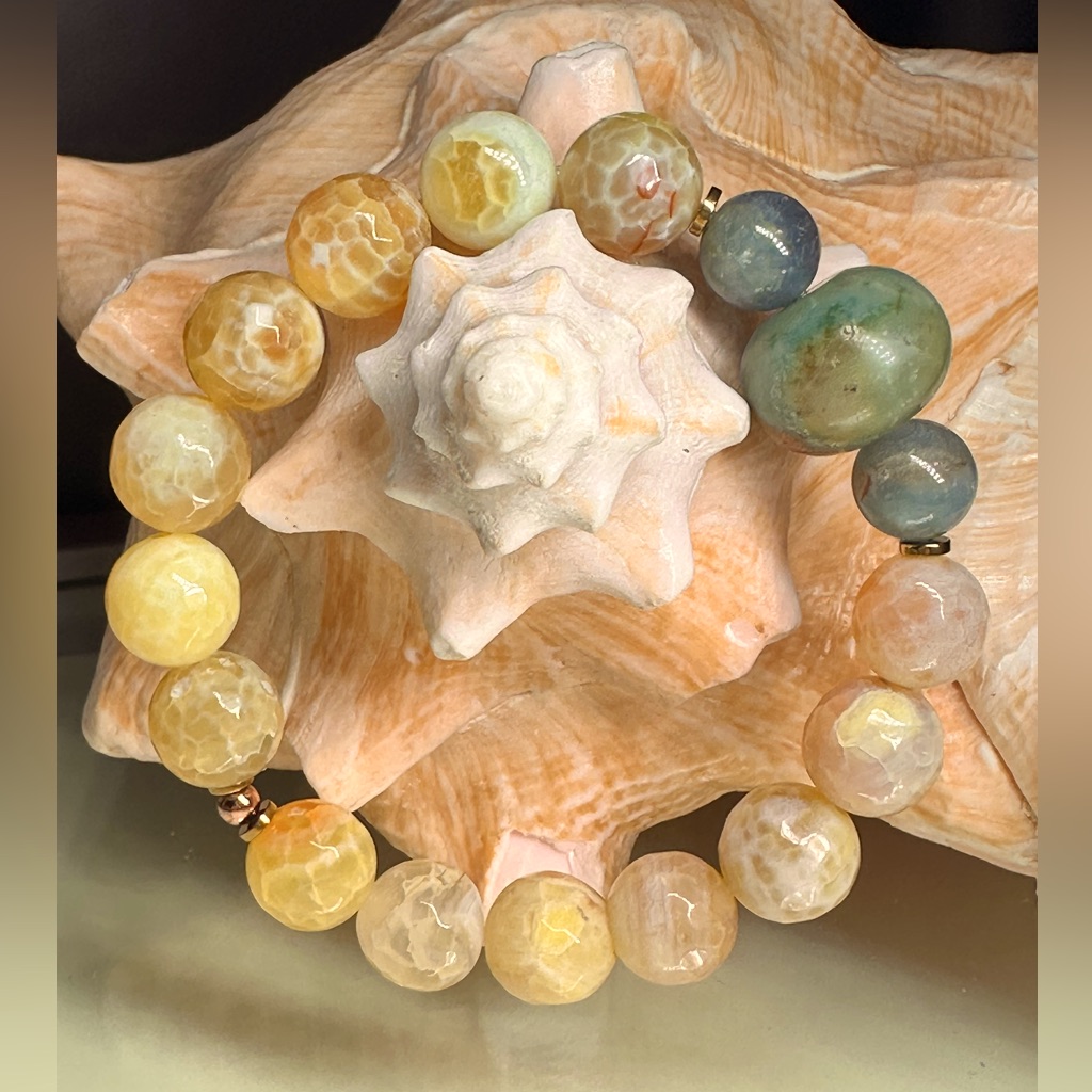 Yello Fire Agate Amazonite Lemurian Natural Stones Bracelet Size 7 45$